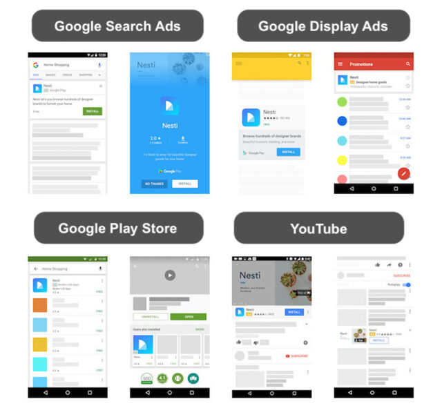 Where is our ad displayed by the Google Apps installation campaign?